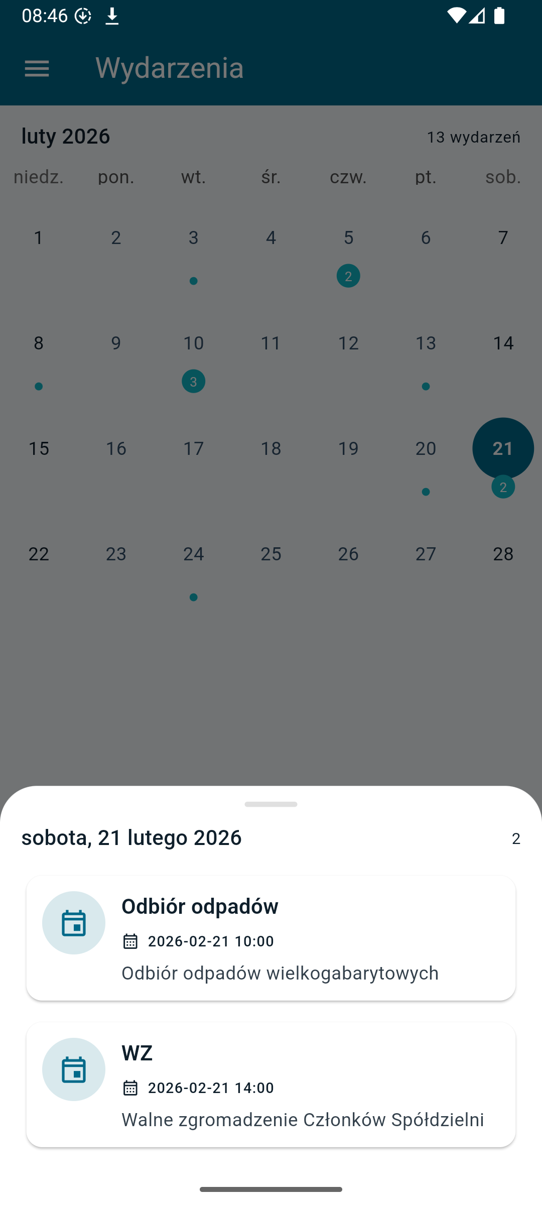 Ekran aplikacji mobilnej MojaSpółdzielnia